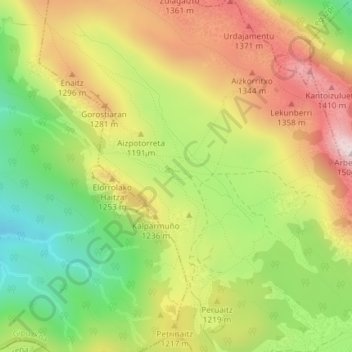 Urbiaの地形図、標高、地勢