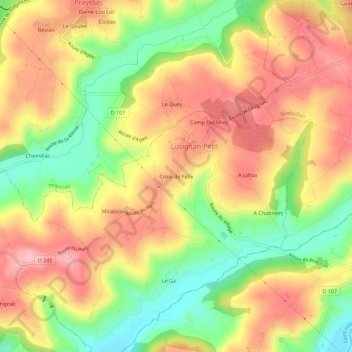 Croix de Félixの地形図、標高、地勢