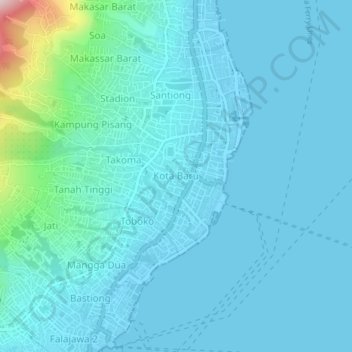 Kota Baruの地形図、標高、地勢