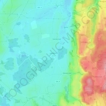 Langweidの地形図、標高、地勢