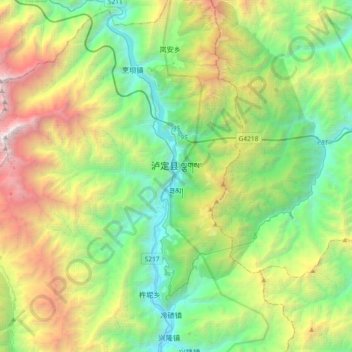 泸定县 ལྕགས་ཟམ།の地形図、標高、地勢
