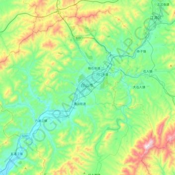 白山市の地形図、標高、地勢