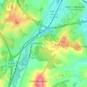 Beauséjourの地形図、標高、地勢