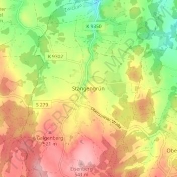Stangengrünの地形図、標高、地勢