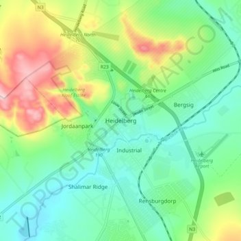 Heidelbergの地形図、標高、地勢