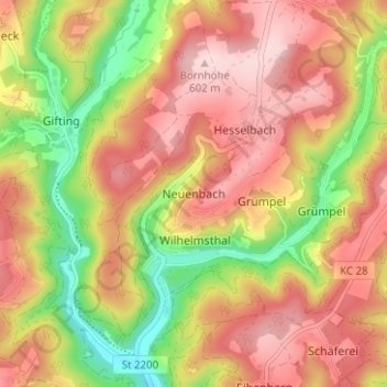 Neuenbachの地形図、標高、地勢