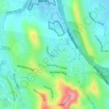 Studio Villageの地形図、標高、地勢