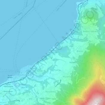Montesoleの地形図、標高、地勢