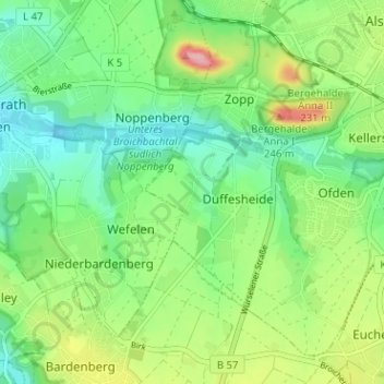 Reifeldの地形図、標高、地勢