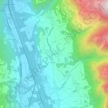 Paspelsの地形図、標高、地勢