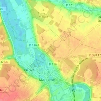 Bois de Saunyの地形図、標高、地勢