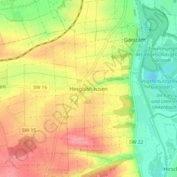 Hergolshausenの地形図、標高、地勢