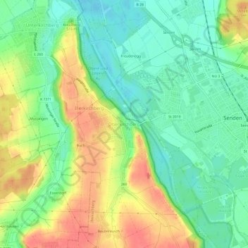 Oberkirchbergの地形図、標高、地勢