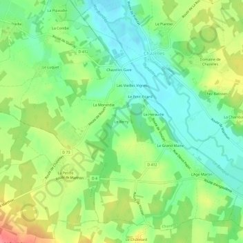 Le Berryの地形図、標高、地勢