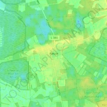 Resseの地形図、標高、地勢