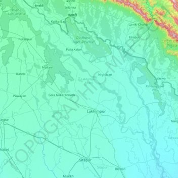 Kheriの地形図、標高、地勢