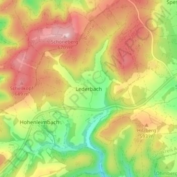 Lederbachの地形図、標高、地勢