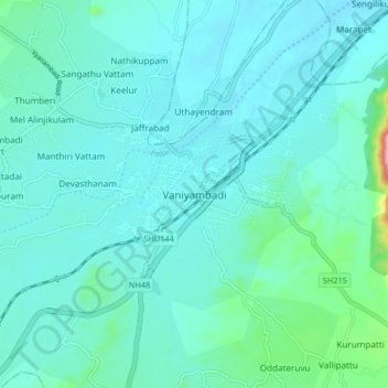 Vaniyambadiの地形図、標高、地勢