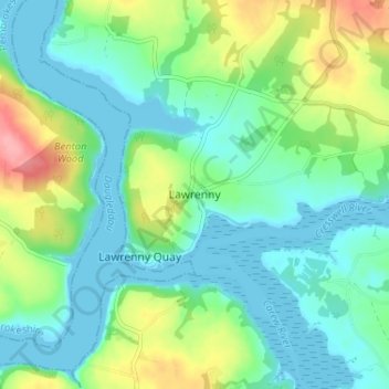 Lawrennyの地形図、標高、地勢