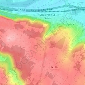 La Villeneuveの地形図、標高、地勢