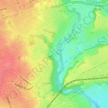 James Gardensの地形図、標高、地勢