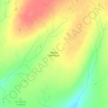 Avalon Peninsulaの地形図、標高、地勢