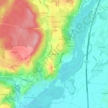 Bellegardeの地形図、標高、地勢