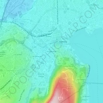Les Balmettesの地形図、標高、地勢
