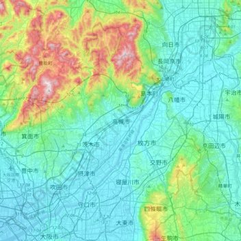 高槻市の地形図、標高、地勢