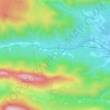 Villerazeの地形図、標高、地勢