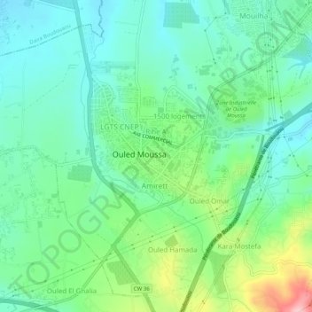 Sahnounの地形図、標高、地勢