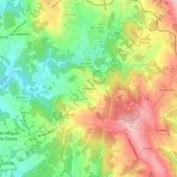 Proselhaの地形図、標高、地勢