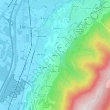 Challeysの地形図、標高、地勢
