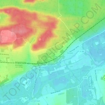 Montigny-sur-Loingの地形図、標高、地勢