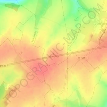 Mont Juryの地形図、標高、地勢