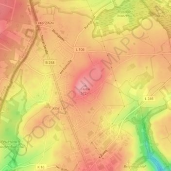 Hoheの地形図、標高、地勢