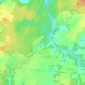 Champotの地形図、標高、地勢