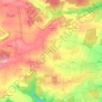 Ingstettenの地形図、標高、地勢