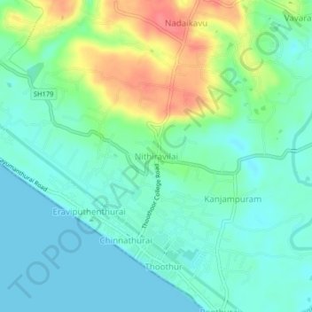 Nithiravilaiの地形図、標高、地勢