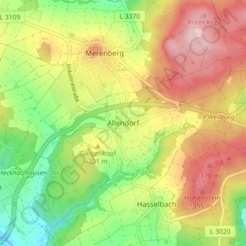 Allendorfの地形図、標高、地勢