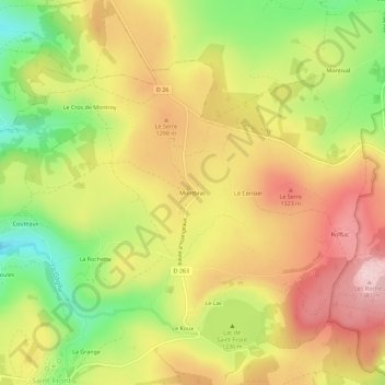 Montbracの地形図、標高、地勢