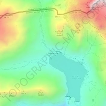 Montesplugaの地形図、標高、地勢