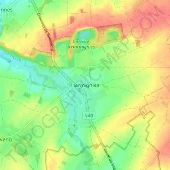 Harmigniesの地形図、標高、地勢