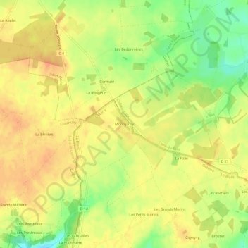 Montgarnyの地形図、標高、地勢