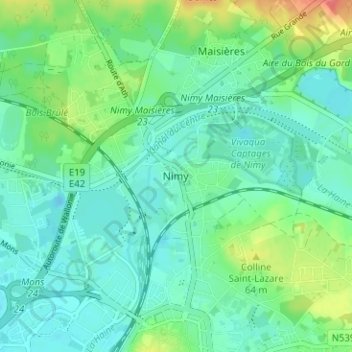 Nimyの地形図、標高、地勢
