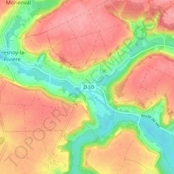 Pondronの地形図、標高、地勢