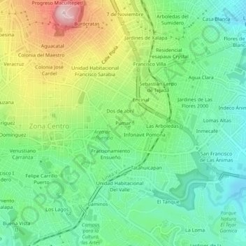 Pumarの地形図、標高、地勢