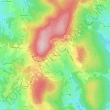 Les Gaillotsの地形図、標高、地勢
