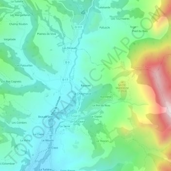 Roussetの地形図、標高、地勢