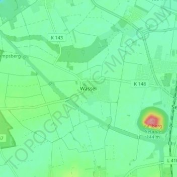 Wasselの地形図、標高、地勢